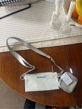 lululemon athletica White Crossbody Pouch with Gray Strap and Mini Pouch